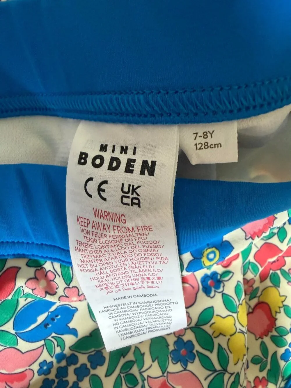 Mini Boden Floral Long Sleeve Rash Guard Set Swimwear Beach Blue Yellow - 7-8Y